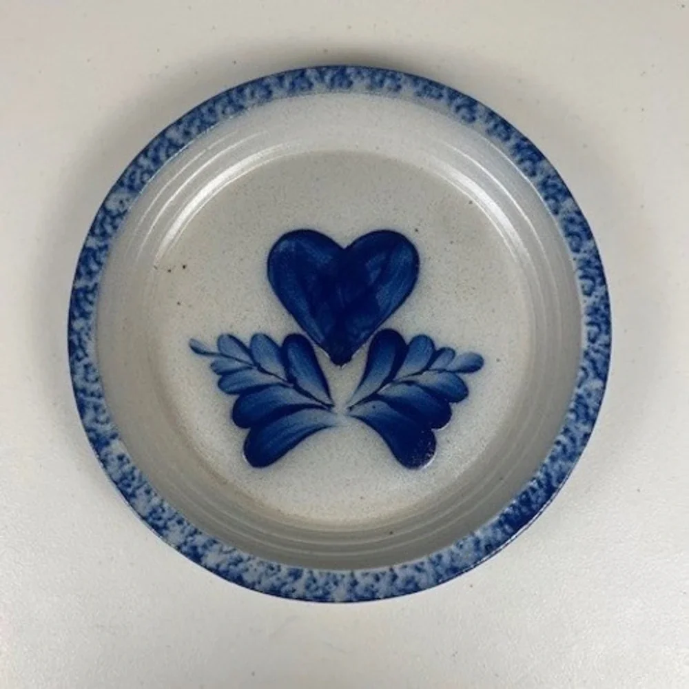 Eldreth Pottery Salt Glazed Cobalt‎ Blue Heart Leaves Pie Plate Signed MCM